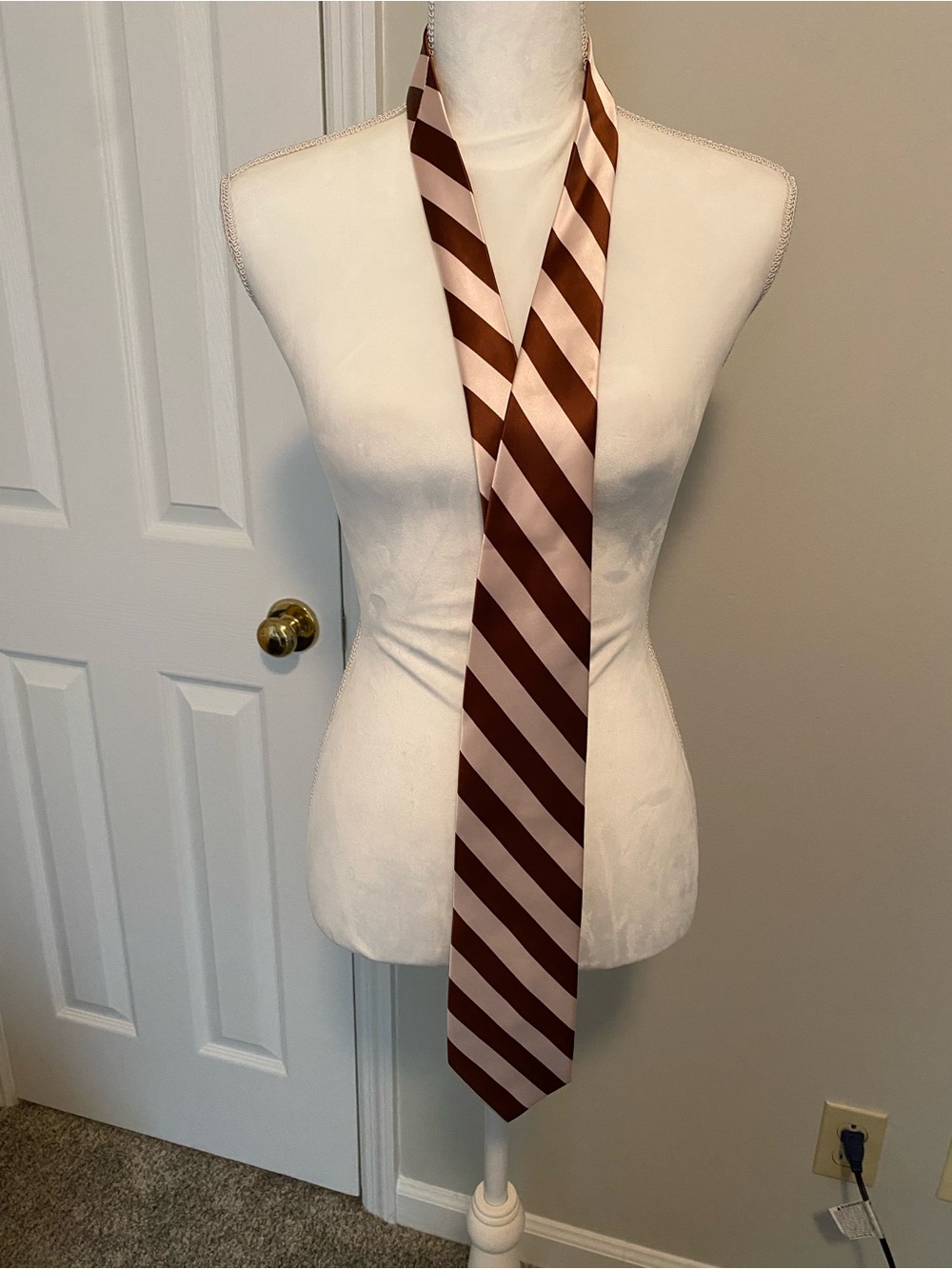 Classic Striped Silk Tie - Brown and Blush Pink Alexander Logan Neckwear Tie
